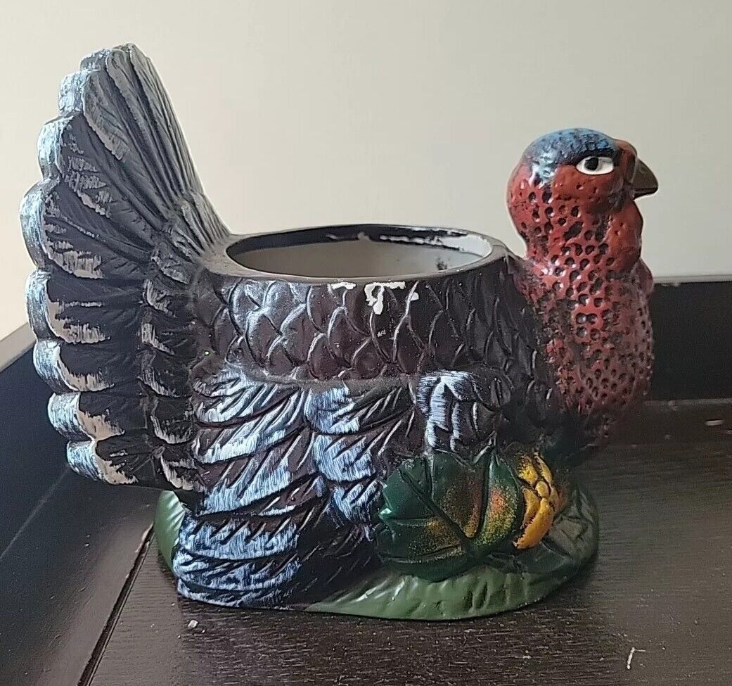Thanksgiving Turkey Planter Utensil Holder Ceramic Vtg READ 