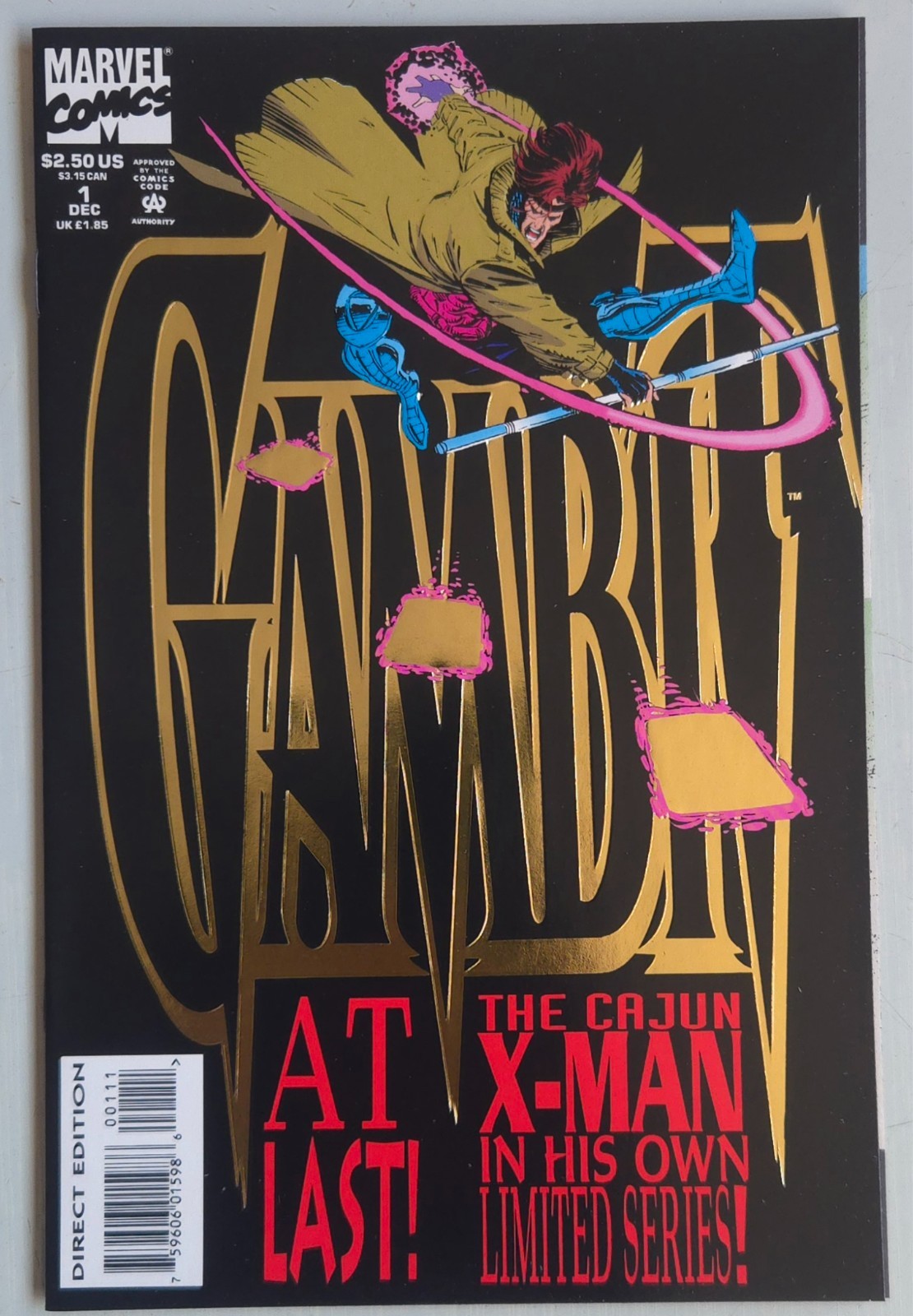 Gambit #1 1993 Marvel Comics Embossed Gold Foil Logo Direct Edition Mint Cond