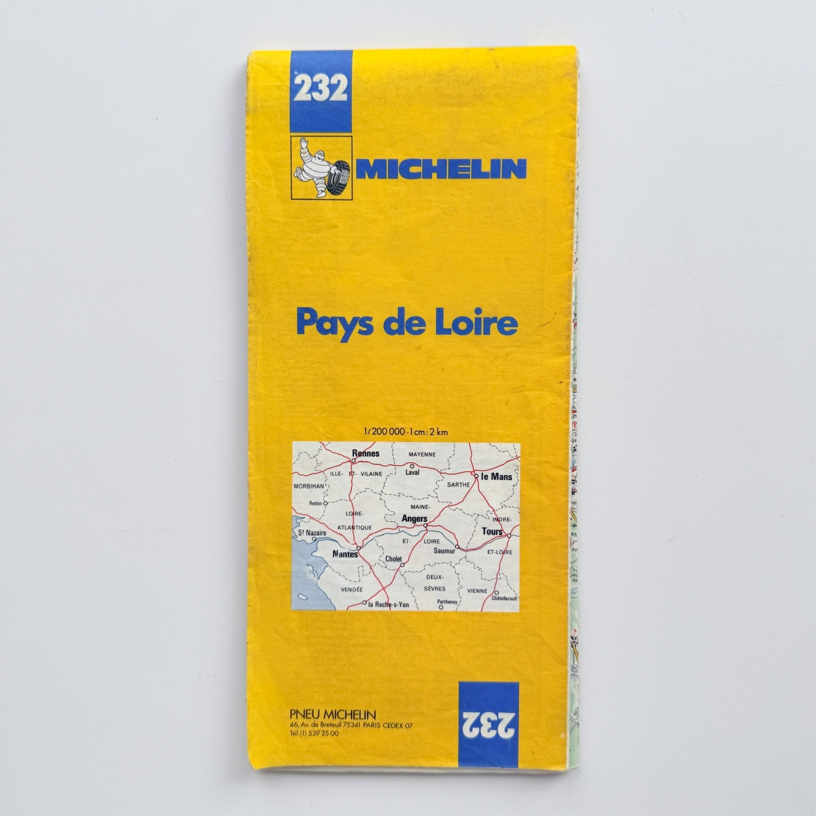 1982 Michelin Map 232 Pays de Loire France Nantes Angers Tours Vintage