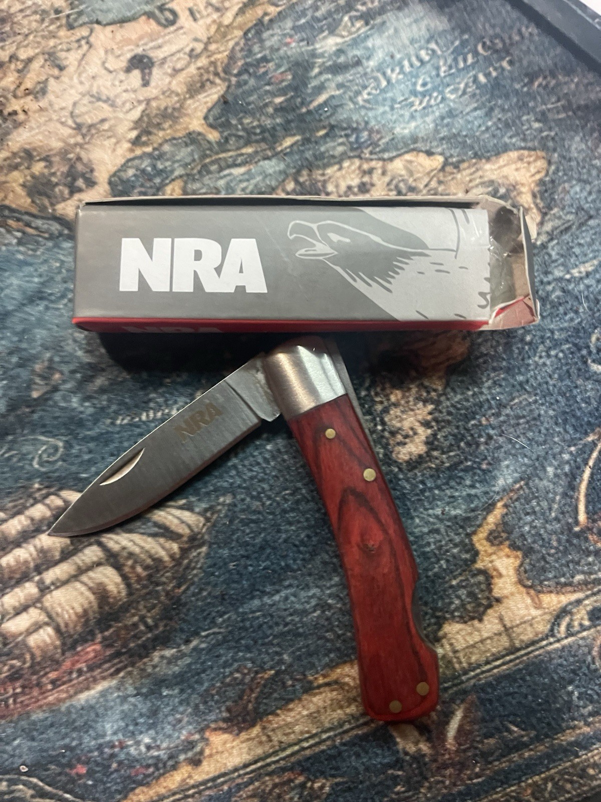 NRA National Rifle Association Rosewood Lockback Pocket Knife Stainless Blade