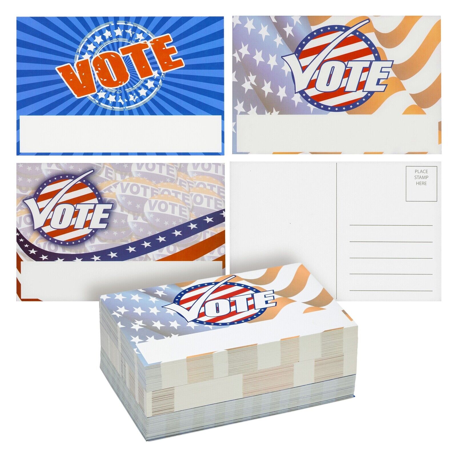 120 Pack Patriotic Vote Postcards for Voters, 3 USA American Designs, 4x6 In