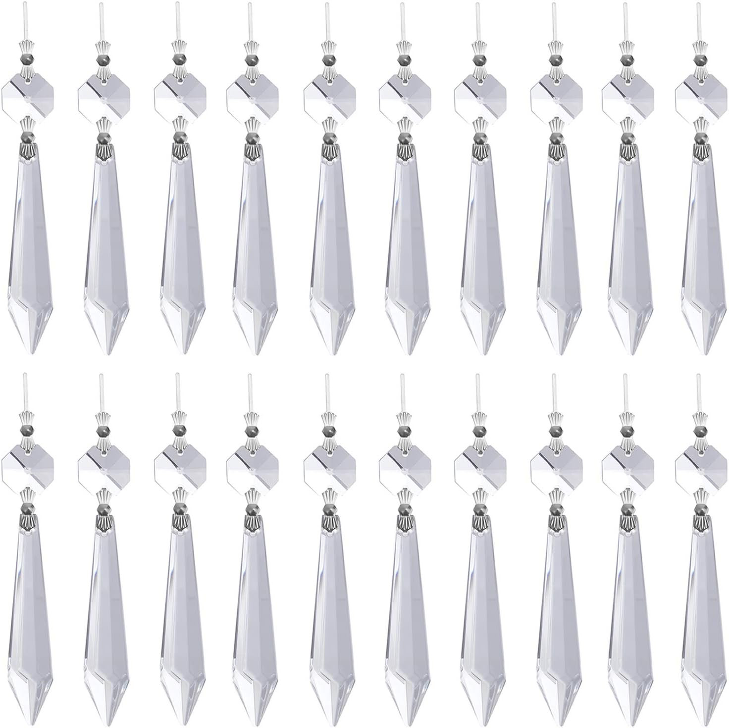 20 Pcs Clear Crystal Chandelier Icicle Prisms Replacement Parts for Lamp Decore