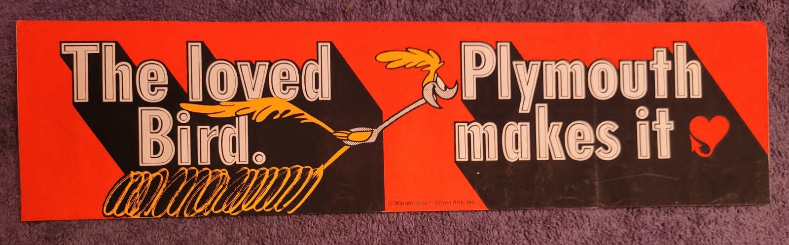 SUPER SUPER RARE PLYMOUTH ROAD RUNNER BUMPER STICKER~ORIGINAL OVER 55 YEARS OLD