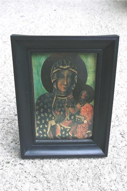 BEAUTIFUL VINTAGE CATHOLIC CZESTOCHOWA BLACK MADONNA MARY & INFANT FRAMED PRINT
