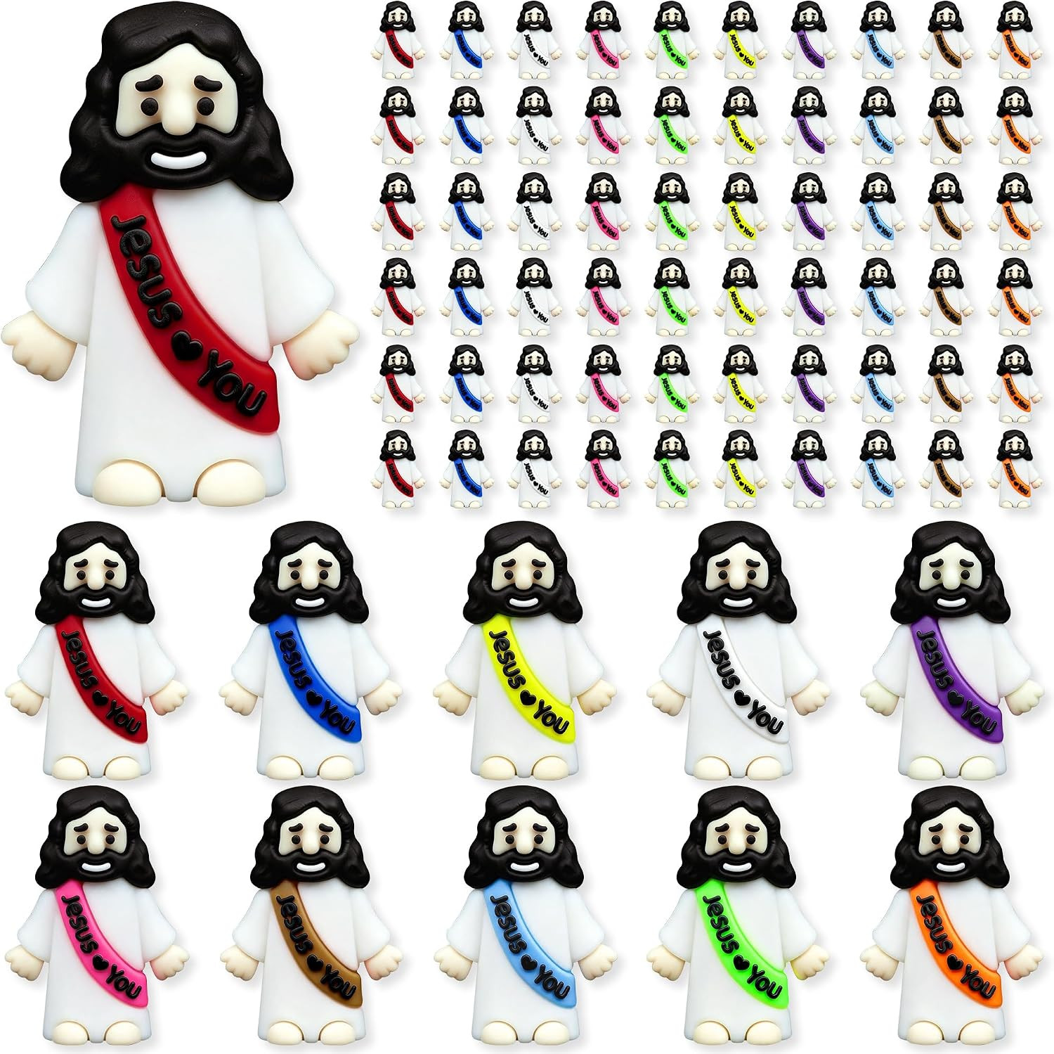 100 Pcs Little Jesus Figures –Rubber Mini Jesus Figurines in Bulk Christian Tiny