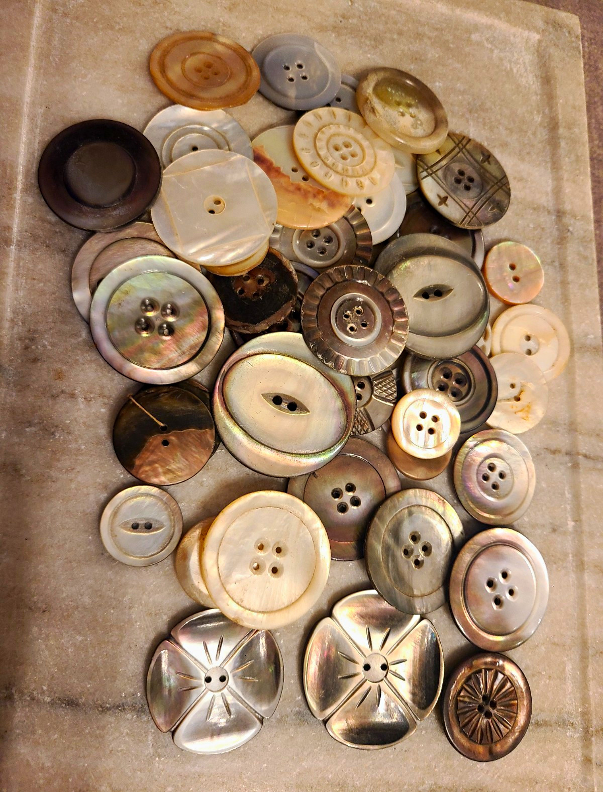 Antique Mother of Pearl Button Lot Carved Victorian Shell Clover Starburst Set