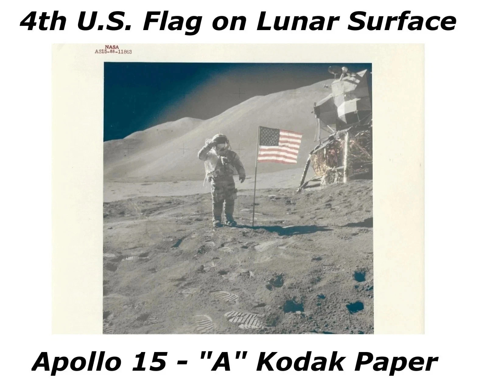 Apollo 15 Vintage NASA Red Number Photo - Dave Scott Flag Salute Lunar Surface