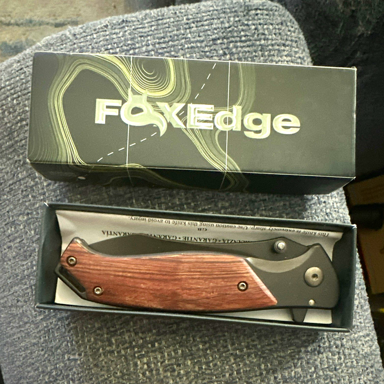 ⁠Fox Edge FE-044 Folding Pocket Knife Titanium Finish Wood Handle Frame Lock EDC
