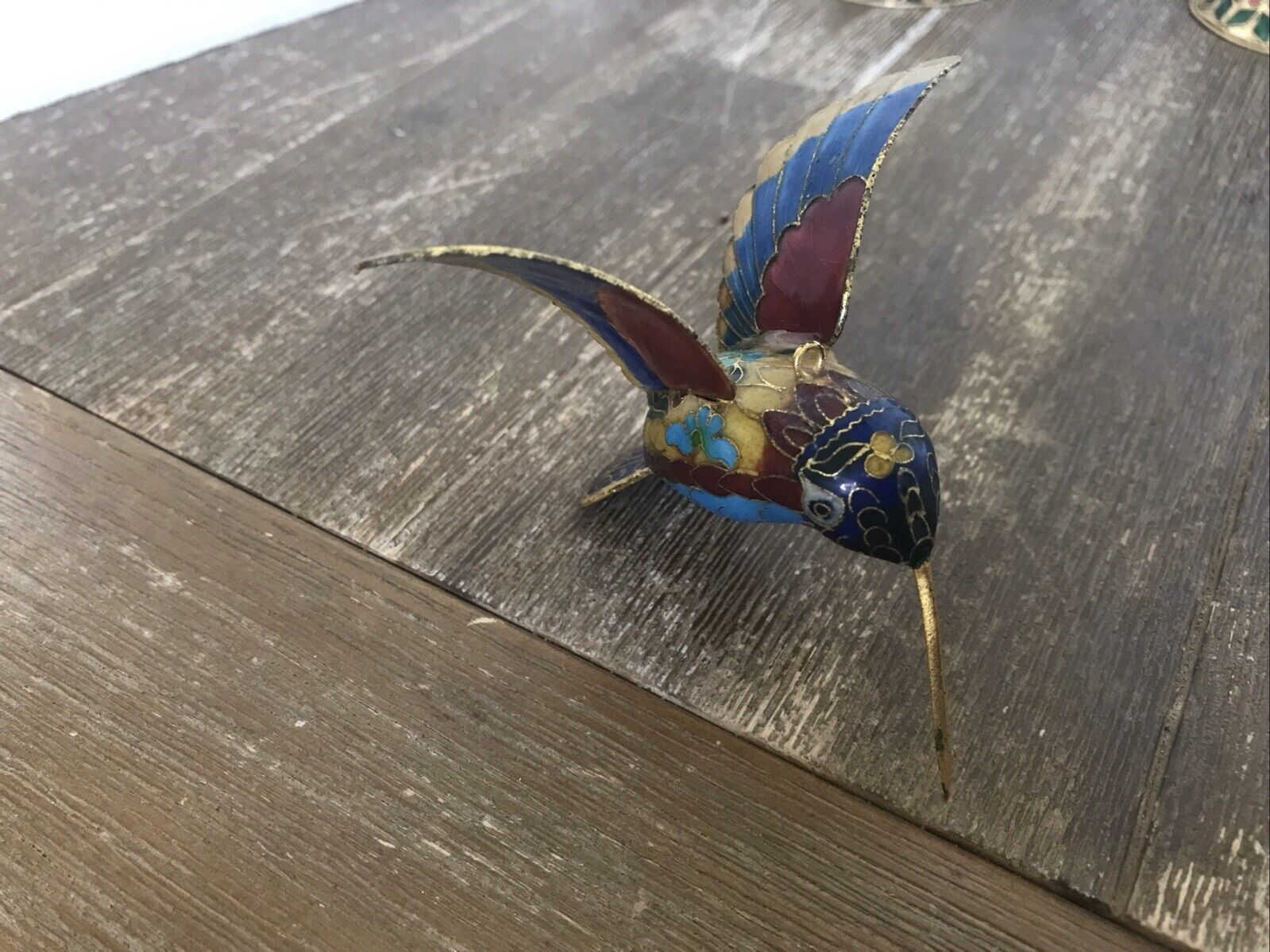 VINTAGE Cloisonne Enamel HUMMINGBIRD Ornament/Fan Pull METAL Multicolor DECOR