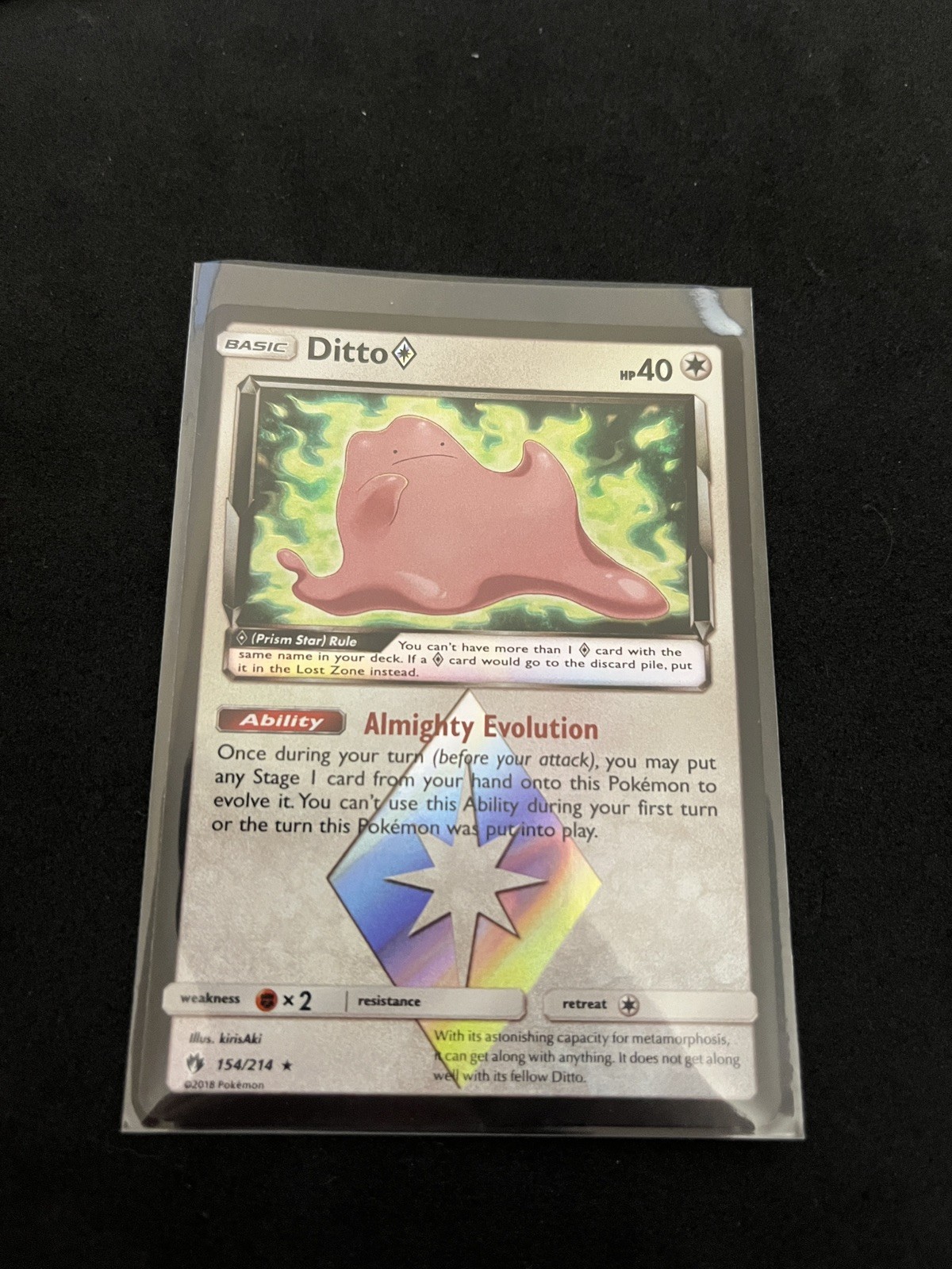 Prism Ditto 154/214 MINT/NM Pokemon Cards Holo Rare Sun And Moon Lost Thunder