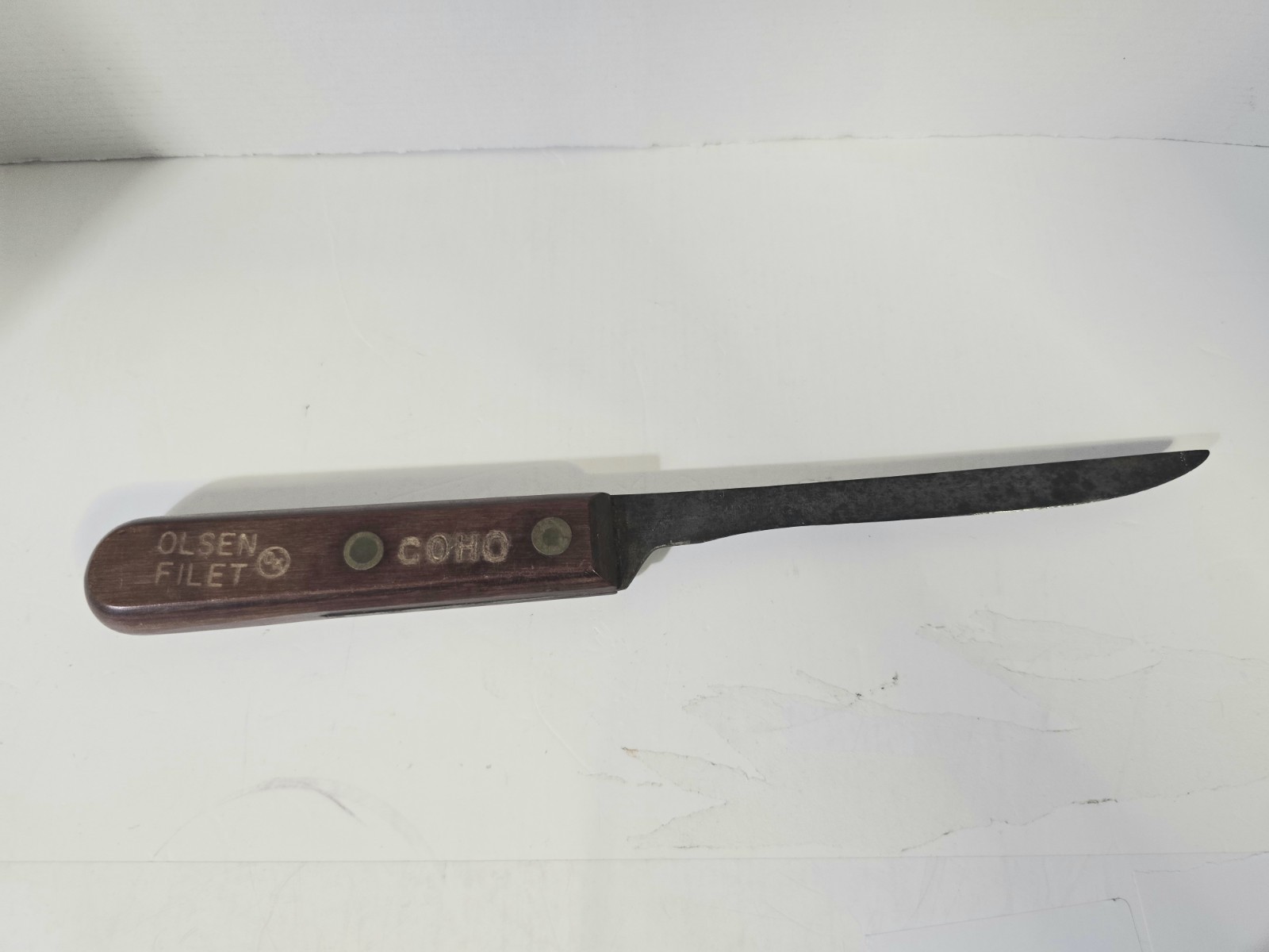 Vintage Olsen OK Coho Fish Filet Knife Howard City MI USA Carbon Steel Blade