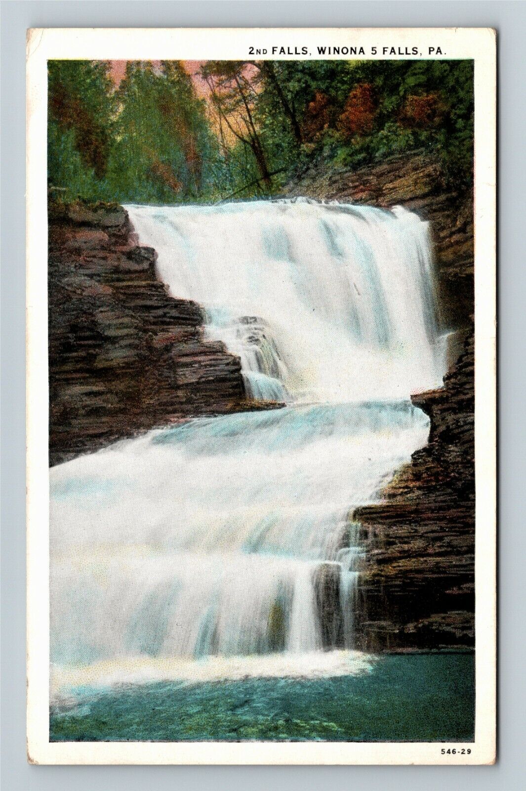 Winona 5 Falls, PA-Pennsylvania, 2nd Water Fall, c1937 Vintage Postcard