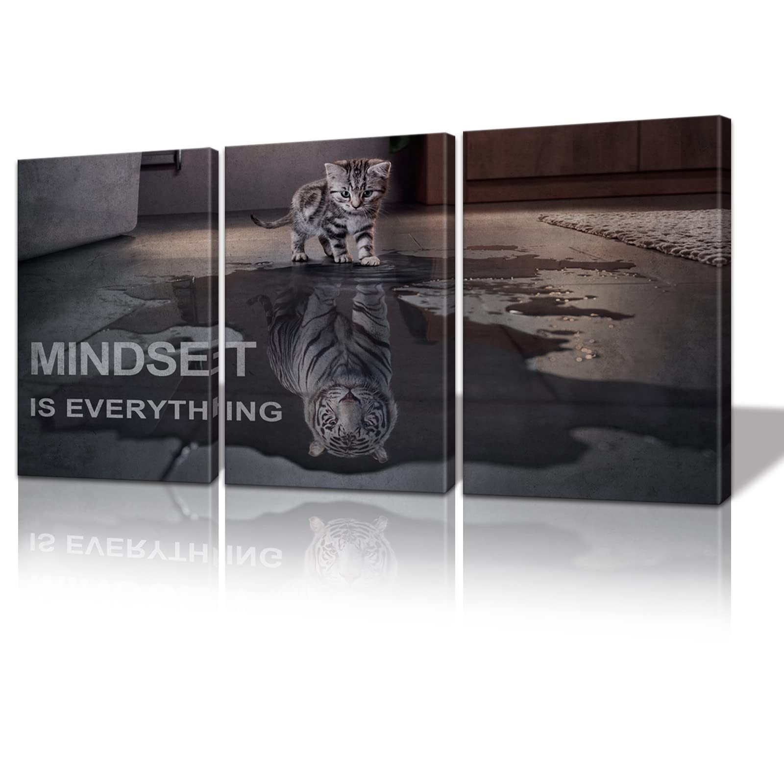 BWSPACE Canvas Wall Art Mindset is Everything Small Cat Big Tiger 3 Pieces BWSPACE Canvas Wall Art Mindset is Everything Small Cat Big Tiger 3 Pieces