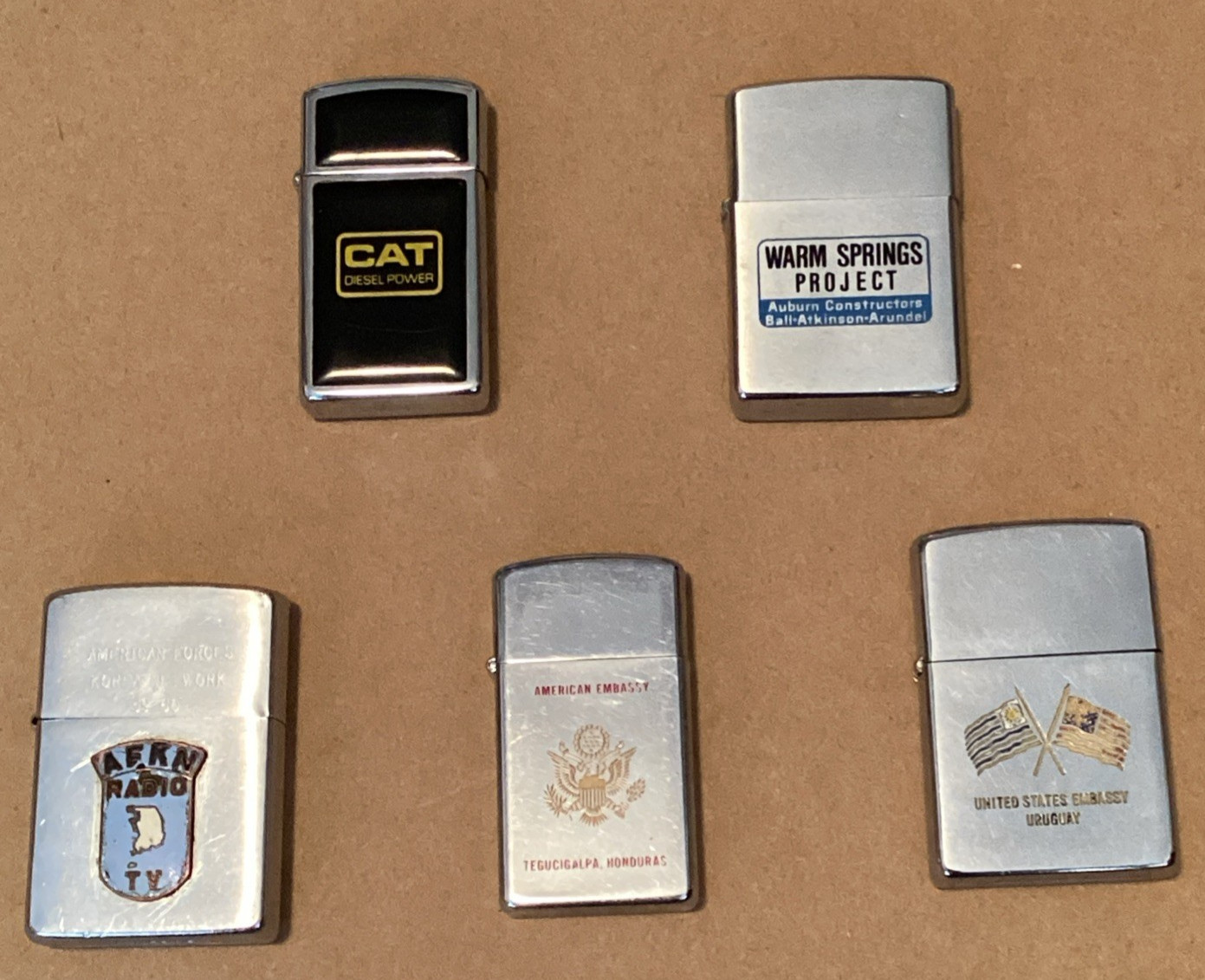LOT Vintage Zippo 1959-1983 Lighters U.S. Embassy, Korea, CAT etc.