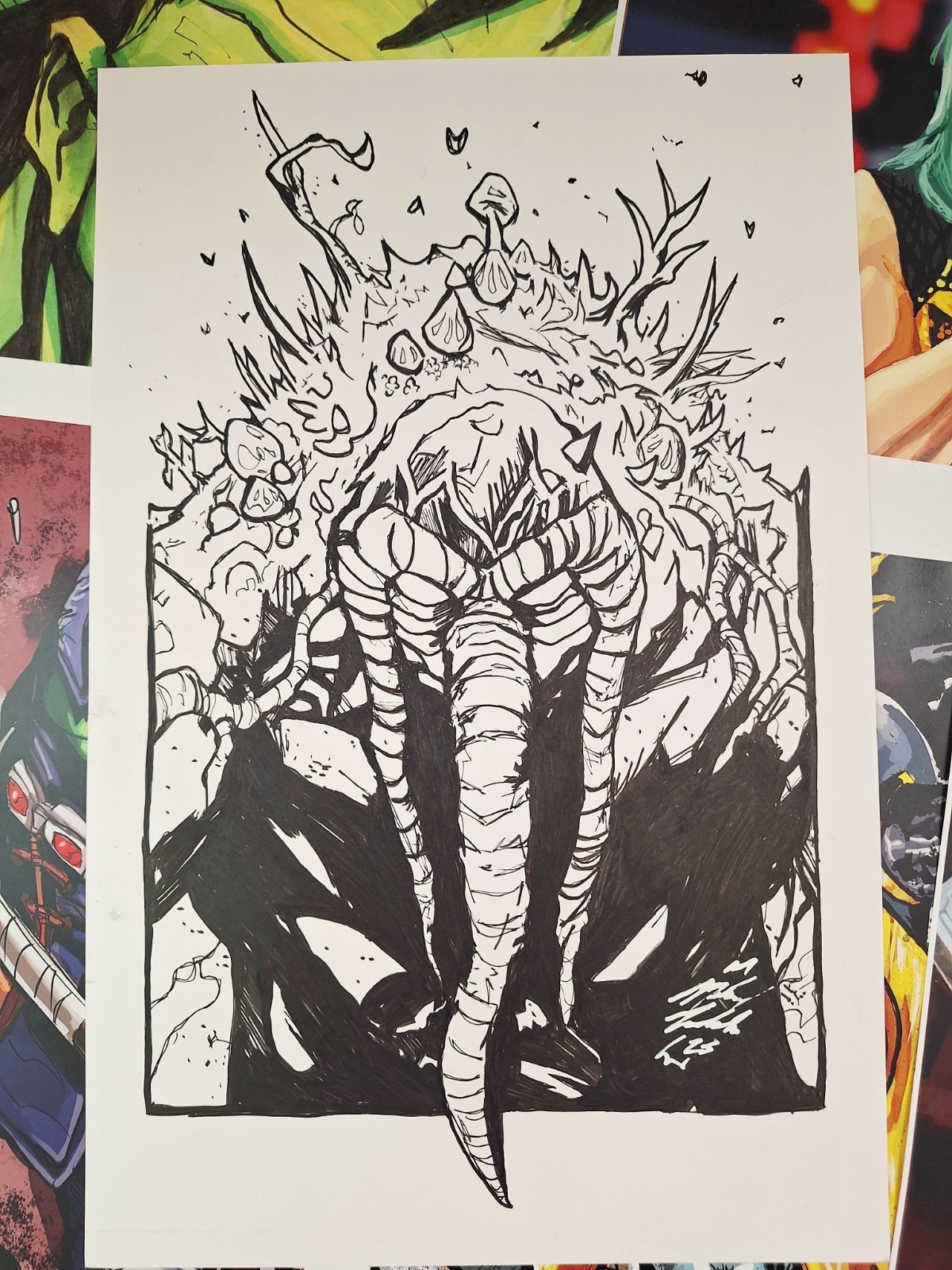 Man-thing 11x17 Original Inked Art Signed by Michael Fulcher