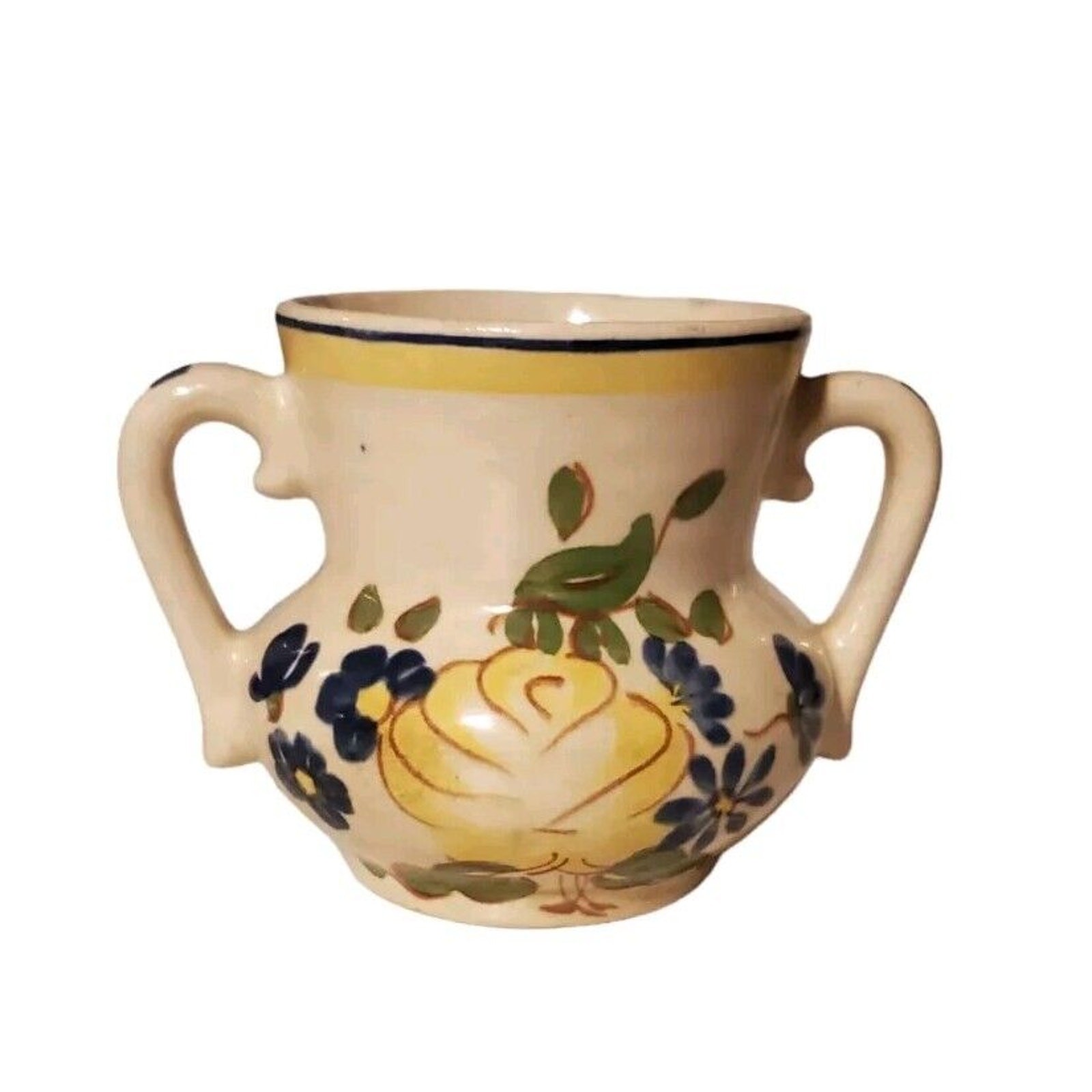 Vintage Red Wing Hand Painted Botanical Design Ceramic Small Vase Double Handle