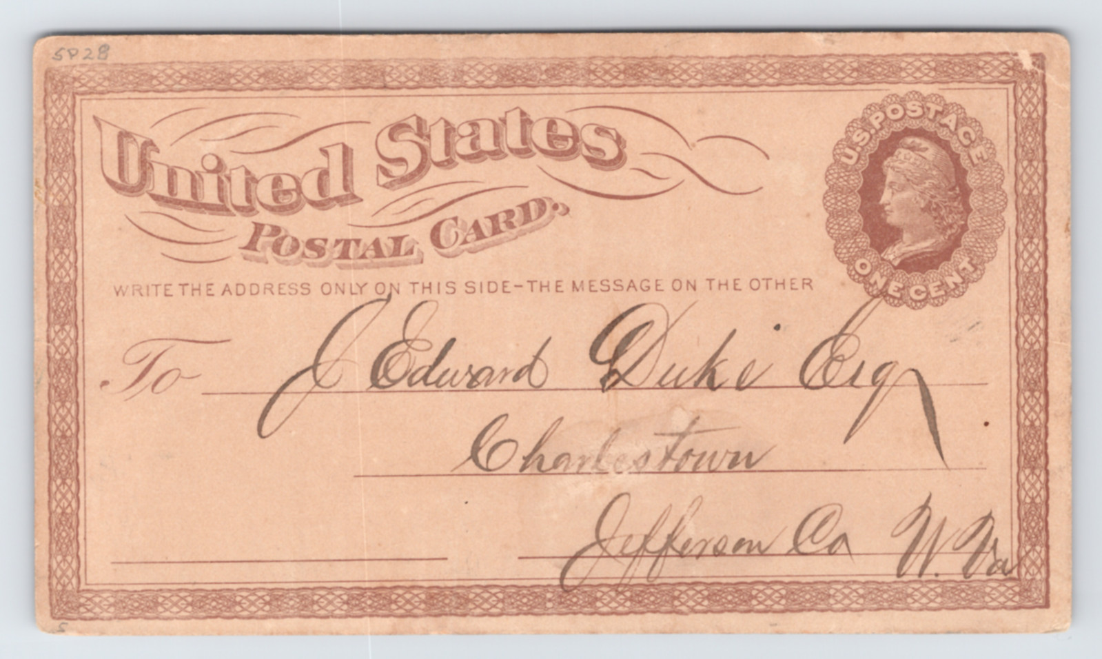 1877 Staunton VA to Charlestown WV Great Railroad Strike Personal Postal Card