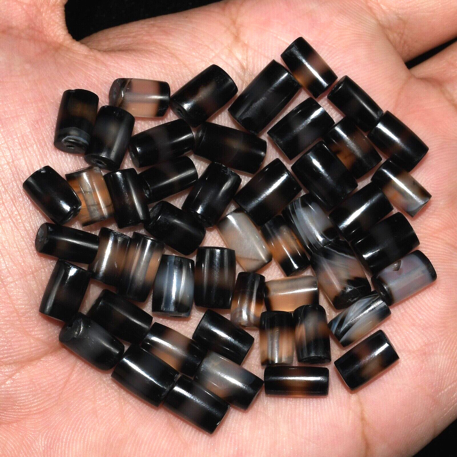 Lot Sale 48 Ancient Agate Stone Chungzi Dzi Beads with Stripes in Good Condition