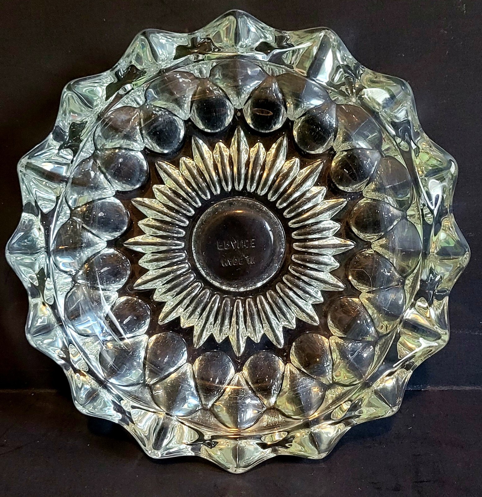 Vtg Clear Cut Glass 4 Slot Ashtray Made in France