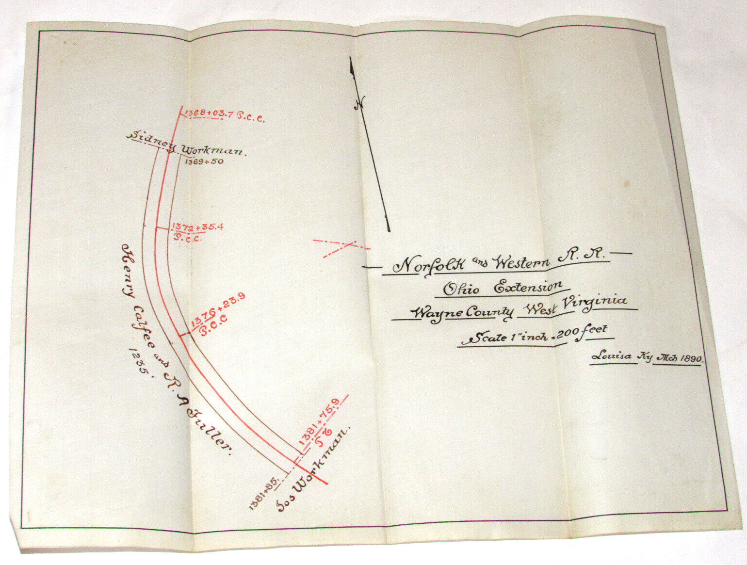 VTG 1890 NORFOLK & WESTERN RAILWAY MAP OHIO EXTENSION WAYNE COUNTY, WV 11x9\