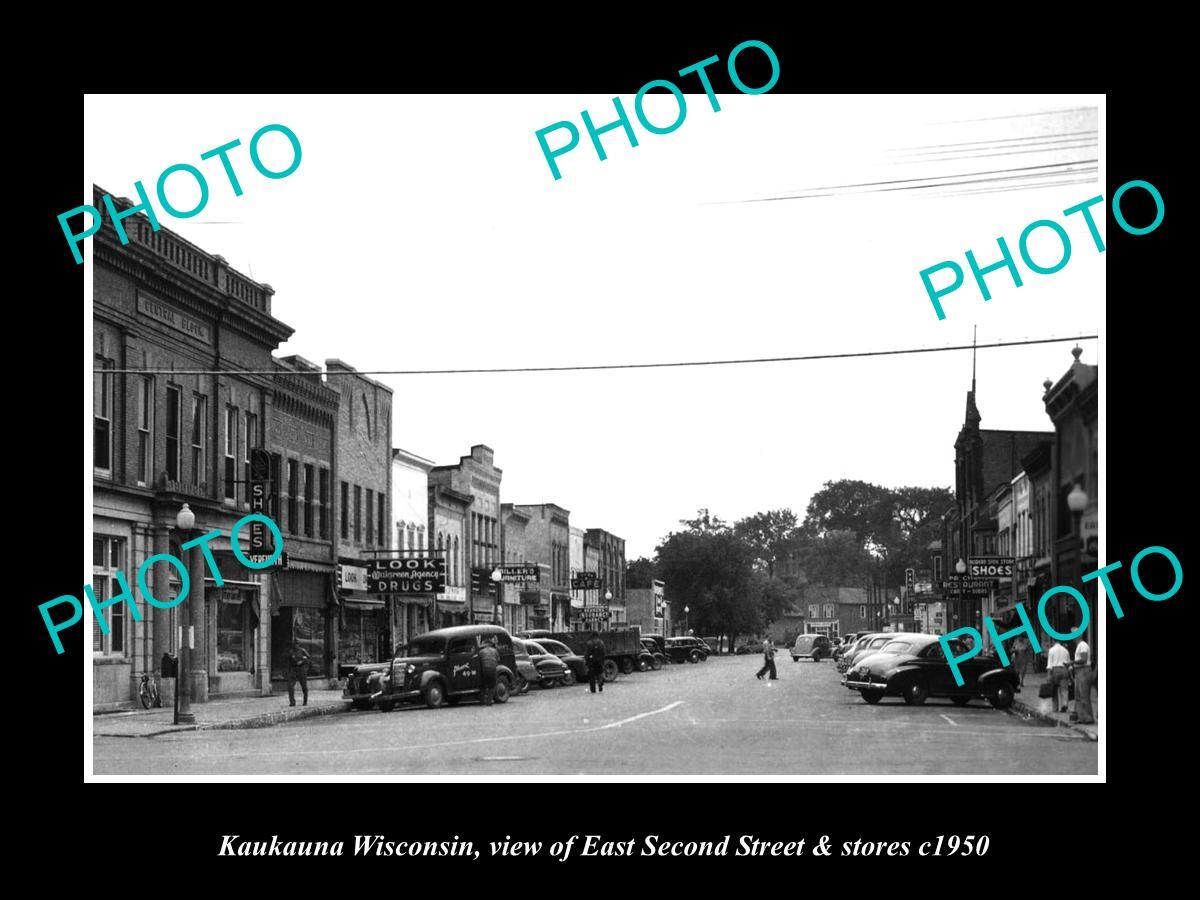 OLD LARGE HISTORIC PHOTO OF KAUKAUNA WISCONSIN THE MAIN St & STORES c1950
