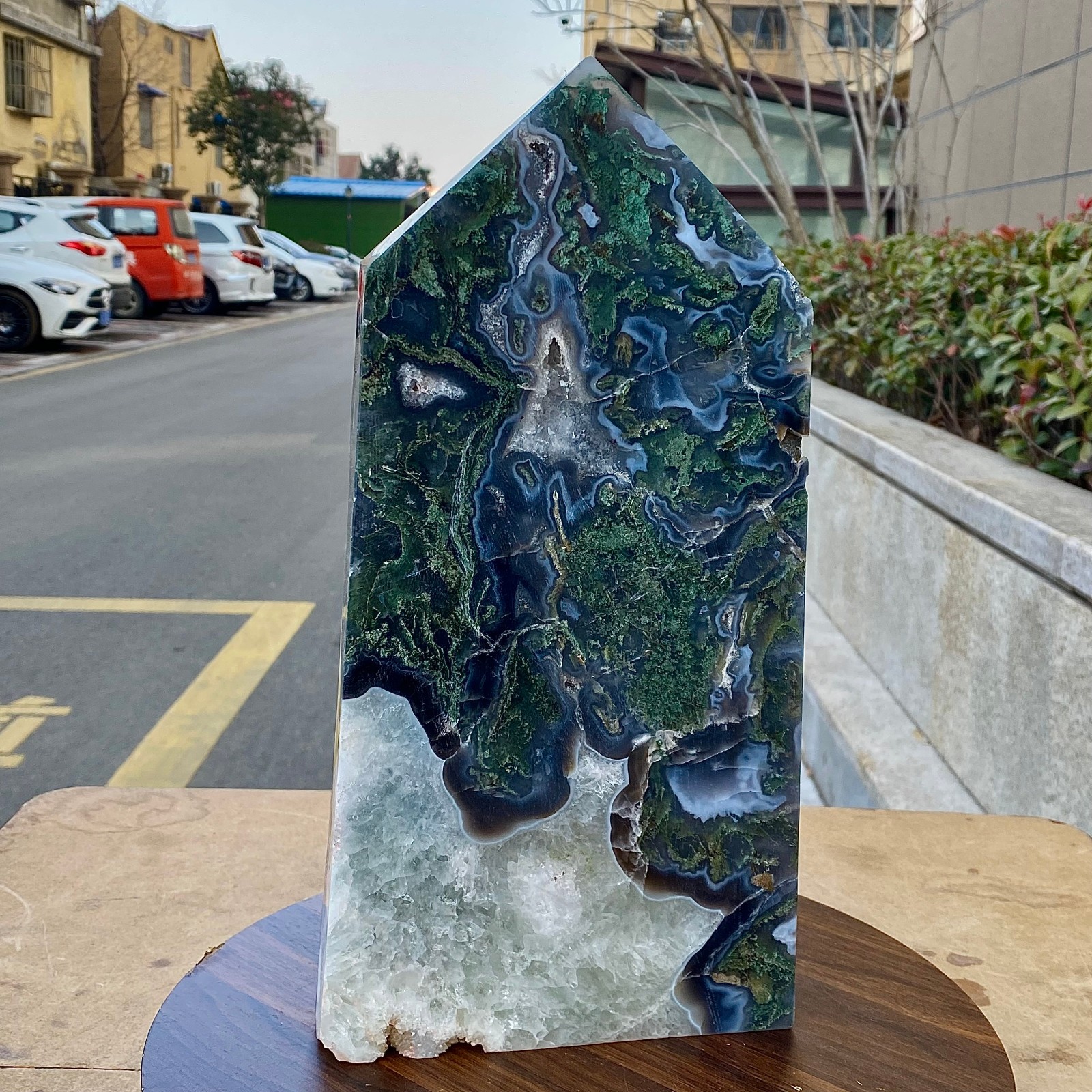 Moss Agate Tower - Natural Green Crystal Column - 8.9LB