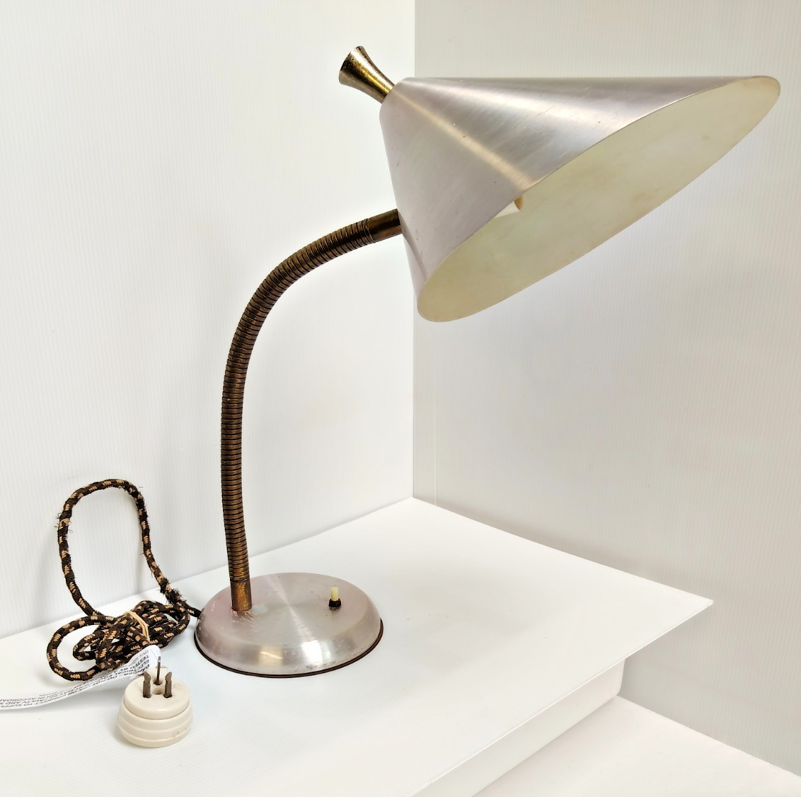 Scarce Vintage Rite Lite Lamp Retro Anodised MCM Metal Gooseneck Desk Lamp  -AF