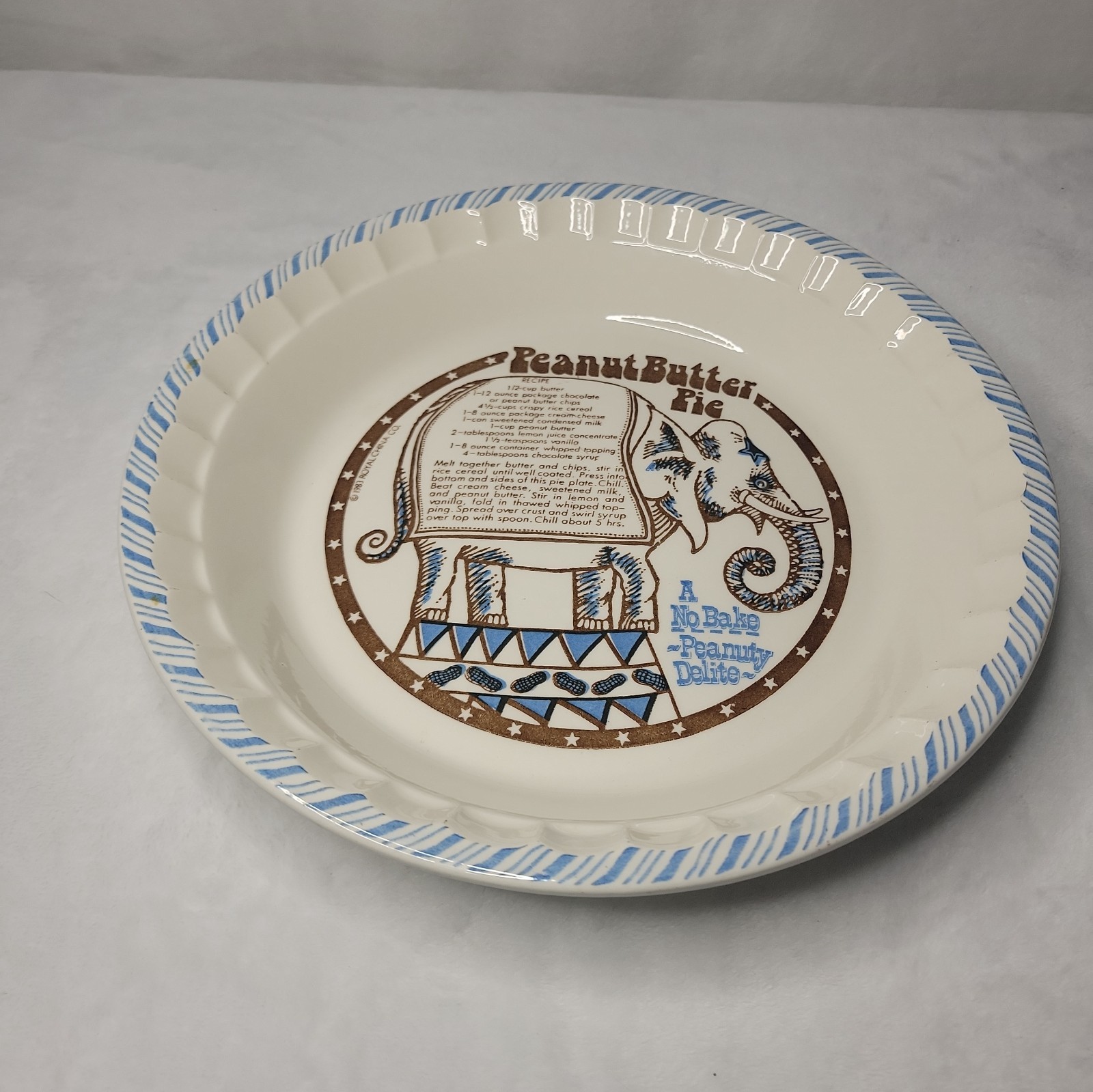 VTG Rare 1983 Royal China Peanut Butter Pie Plate Elephant Country Harvest