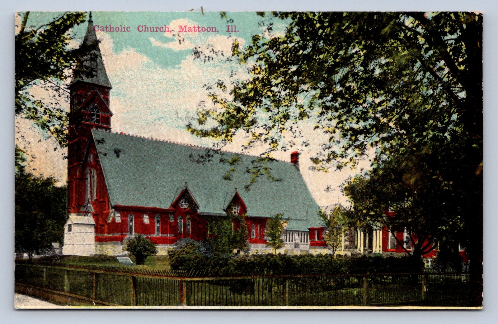 K7/ Mattoon Illinois Postcard c1910 Catholic Church Building 512
