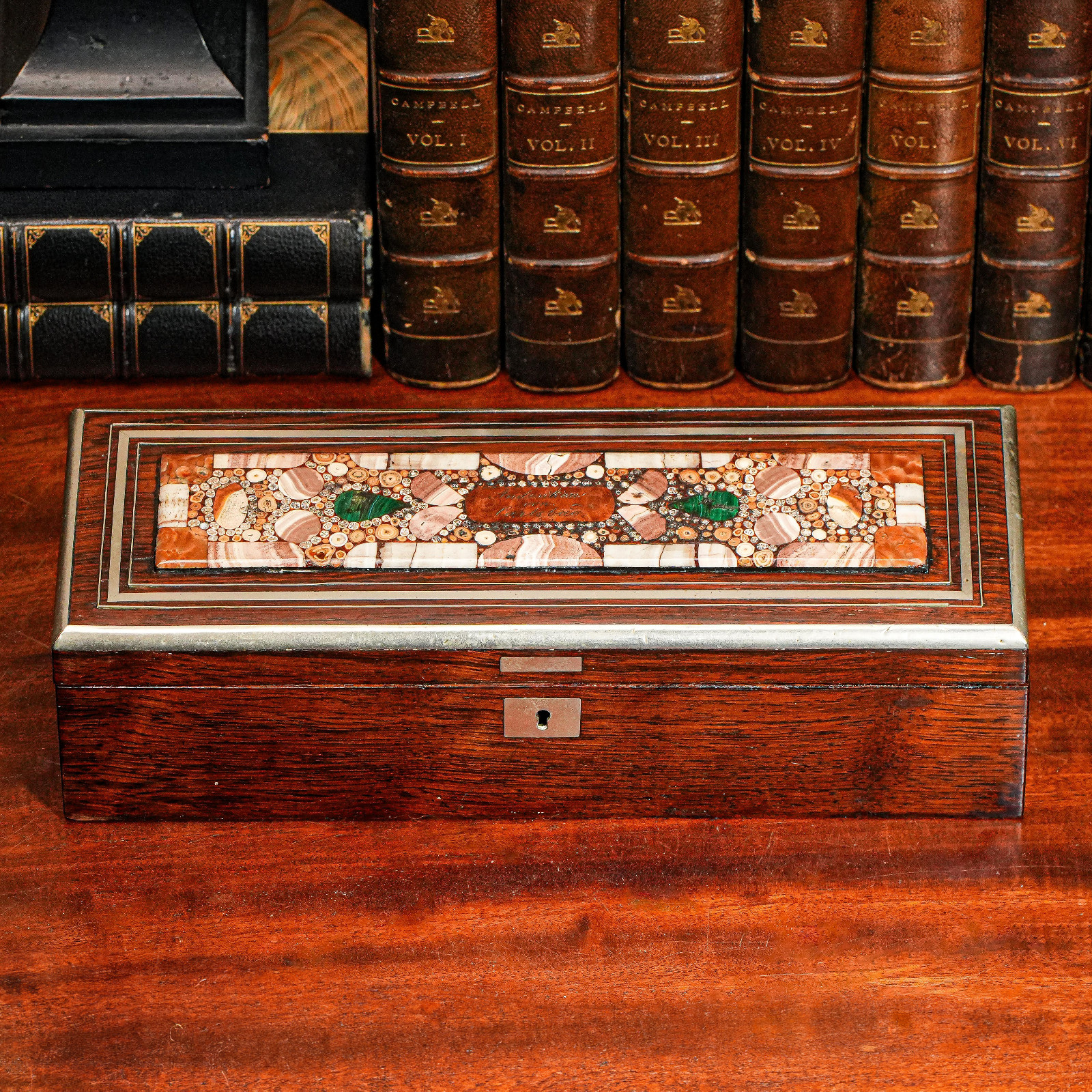 Magnificent Antique Grand Tour Inlaid Specimen Stone Pietra Dura Box