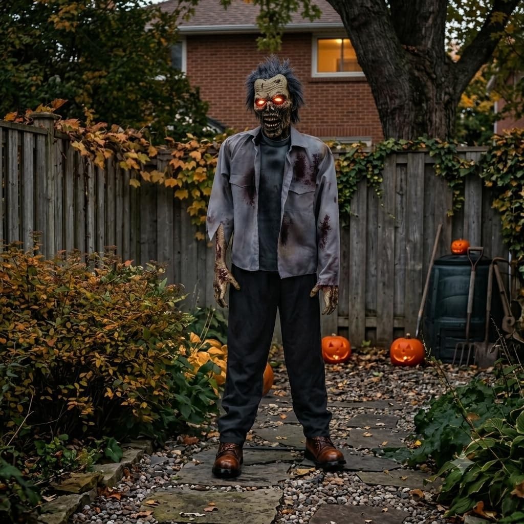Halloween 6 Ft Standing Zombie Animatronic, Accompanied by Terrifying Sound | Li