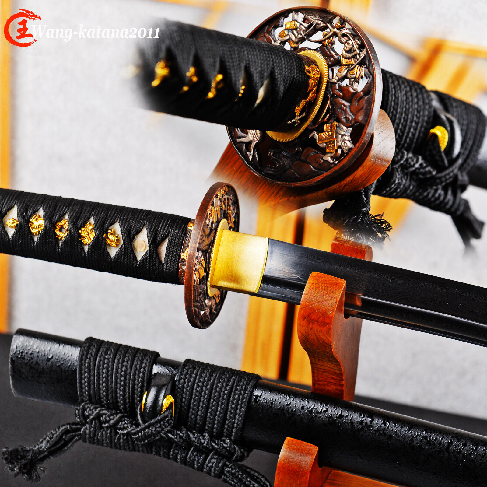 Elegant Brass Fittings Japanese Sword Samurai Katana Damascus Folded Steel Blade