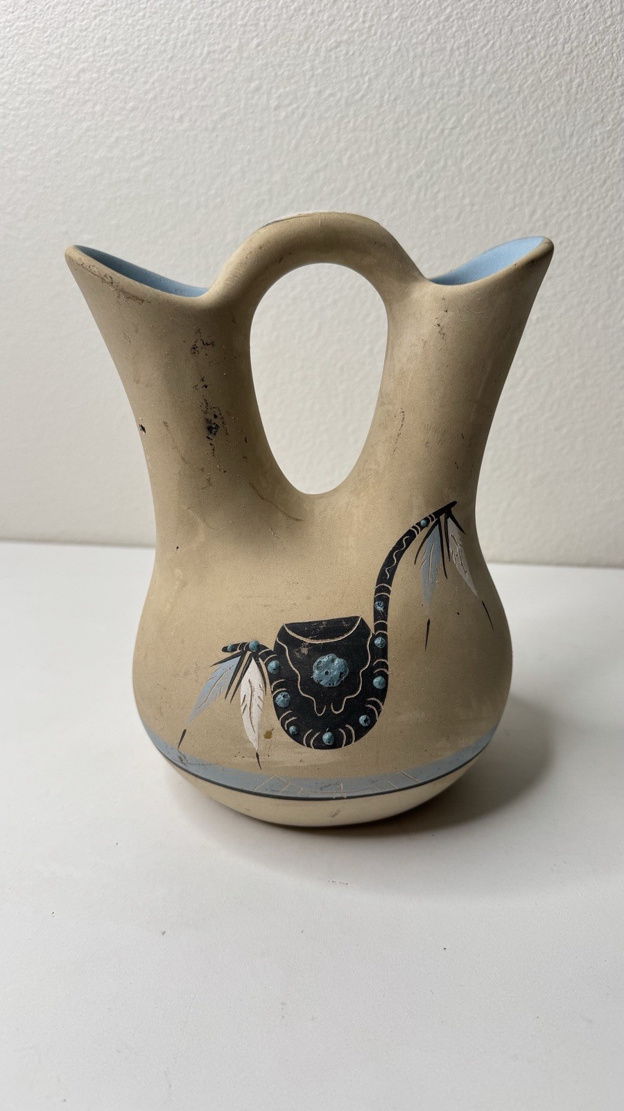 Native American Style Pottery Vase Wedding Vase Broken Arrow Signed 8.5”