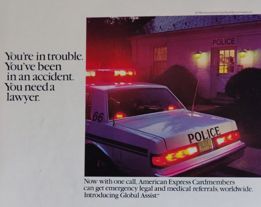 Vintage Retro 1986 Ad American Express You're In Trouble We Can Get A Lawyer