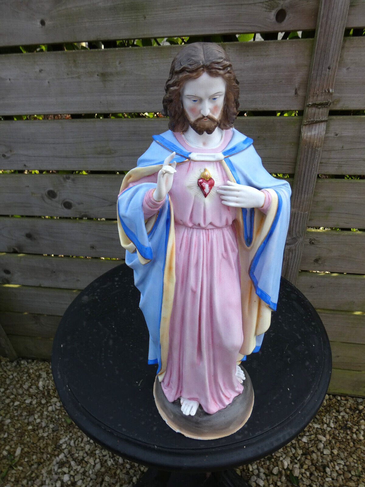 Antique Belgian vieux andenne bisque porcelain sacred heart jesus statue