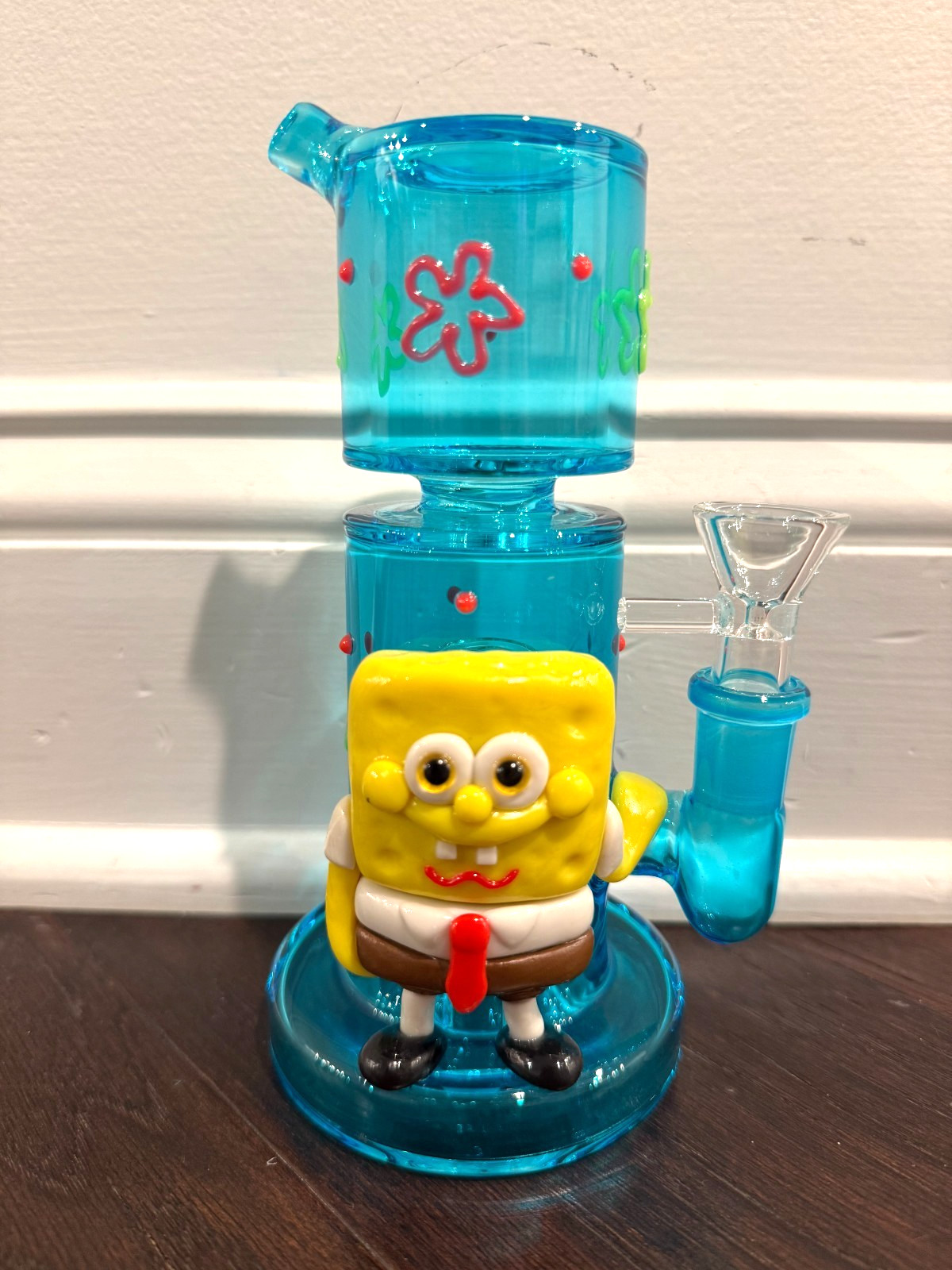 7” Premium Glass Water Pipe Art Spongebob Glow in Dark 14mm