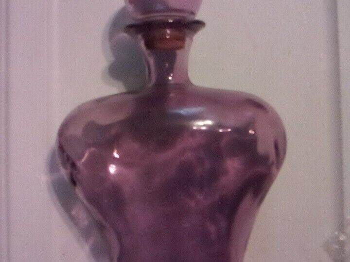 Vintage Large San Migel Purple Art Glass Decanter with Bubble Stopper 13.5