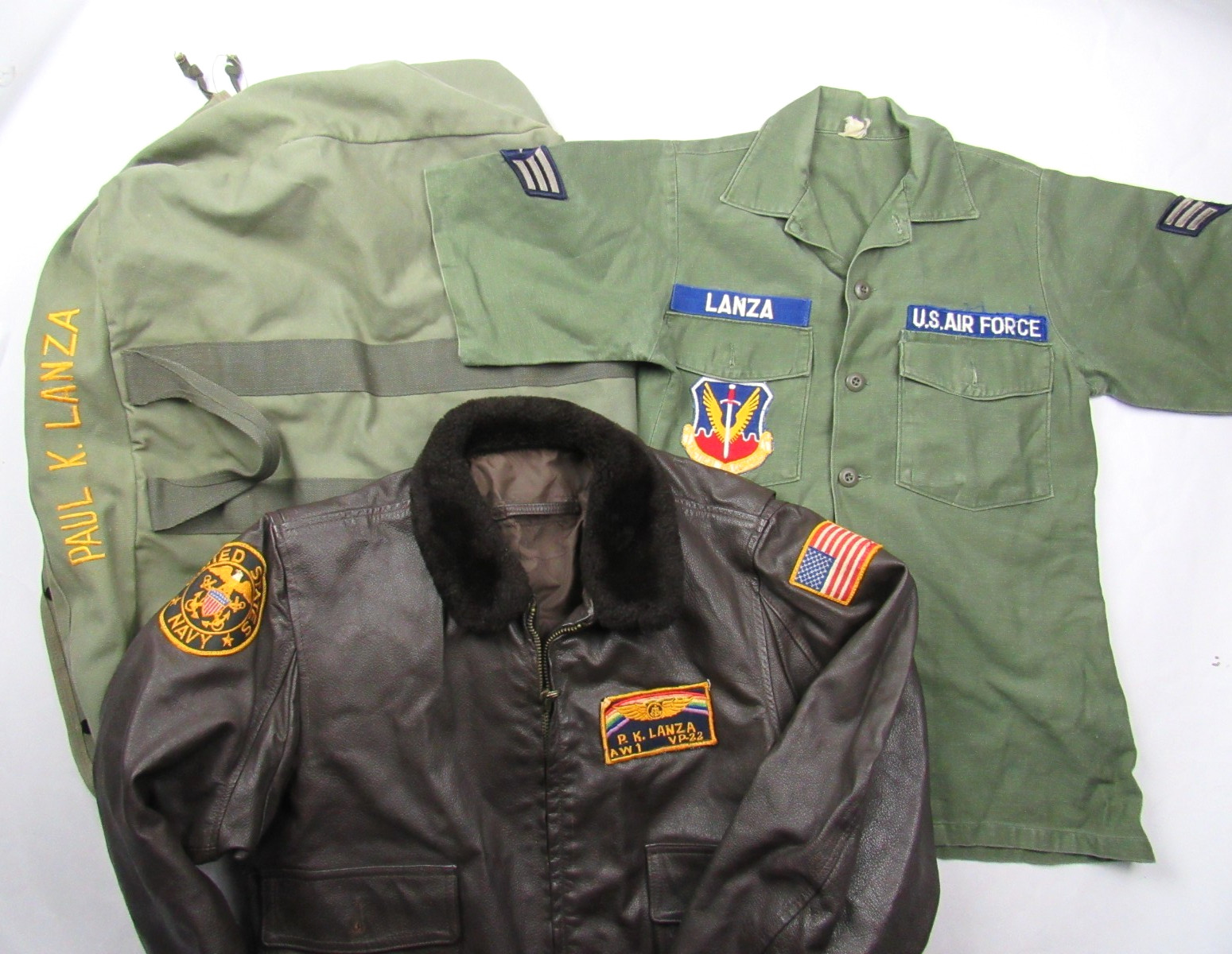 Vtg USN G-1 Flight Jacket / Shirt / Bag Named Patched Lot Grouping VP-22 Vietnam Vtg USN G-1 Flight Jacket / Shirt / Bag Named Patched Lot Grouping VP-22 Vietnam