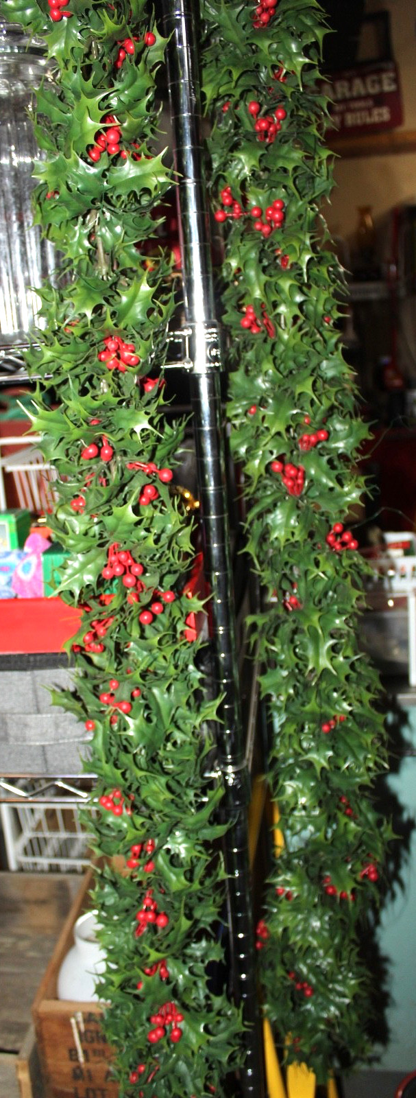 Vintage Christmas Garland w/ Holly Plastic MCM 10 Feet Long Vintage Christmas Garland w/ Holly Plastic MCM 10 Feet Long