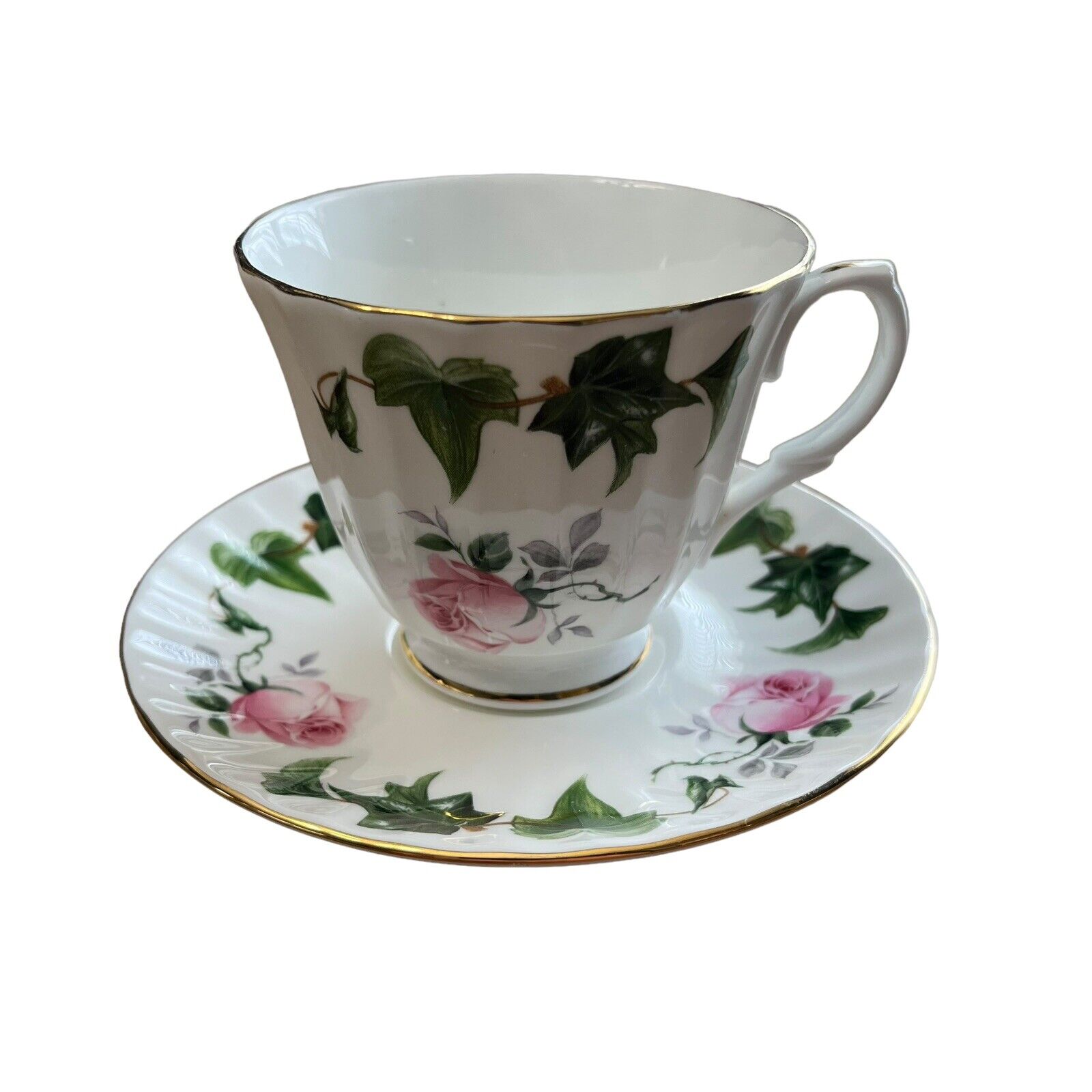 Duchess Bone China England Pink Rose and Ivy Footed Tea Cup & Saucer - QUANTITY