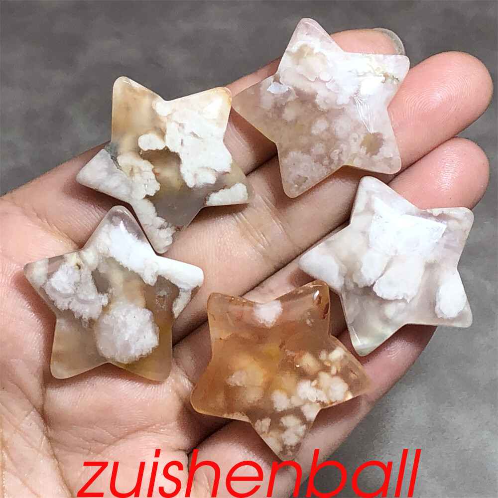 5x Natural Cherry blossom agate Star Quartz Crystal Skull Carved Reiki Healing