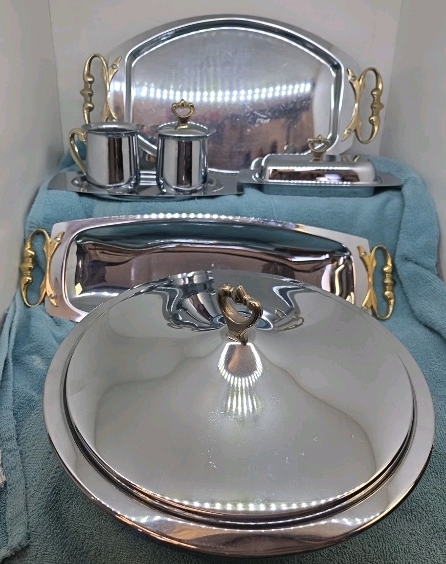 Vtg 10 Piece Chrome Kromex Serving Set