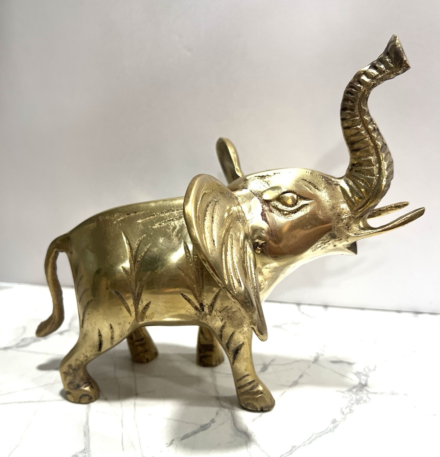 Vintage Heavy Brass Elephant Figurine Trunk Up Good Luck Sculpture Statue 