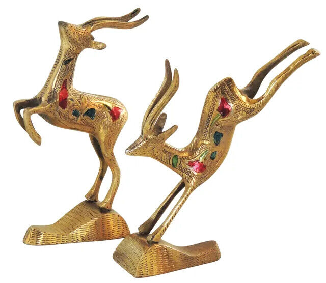 Brass Deer Reindeer Statue Table Desktop Showpiece Figurine Home Decor 7 inch