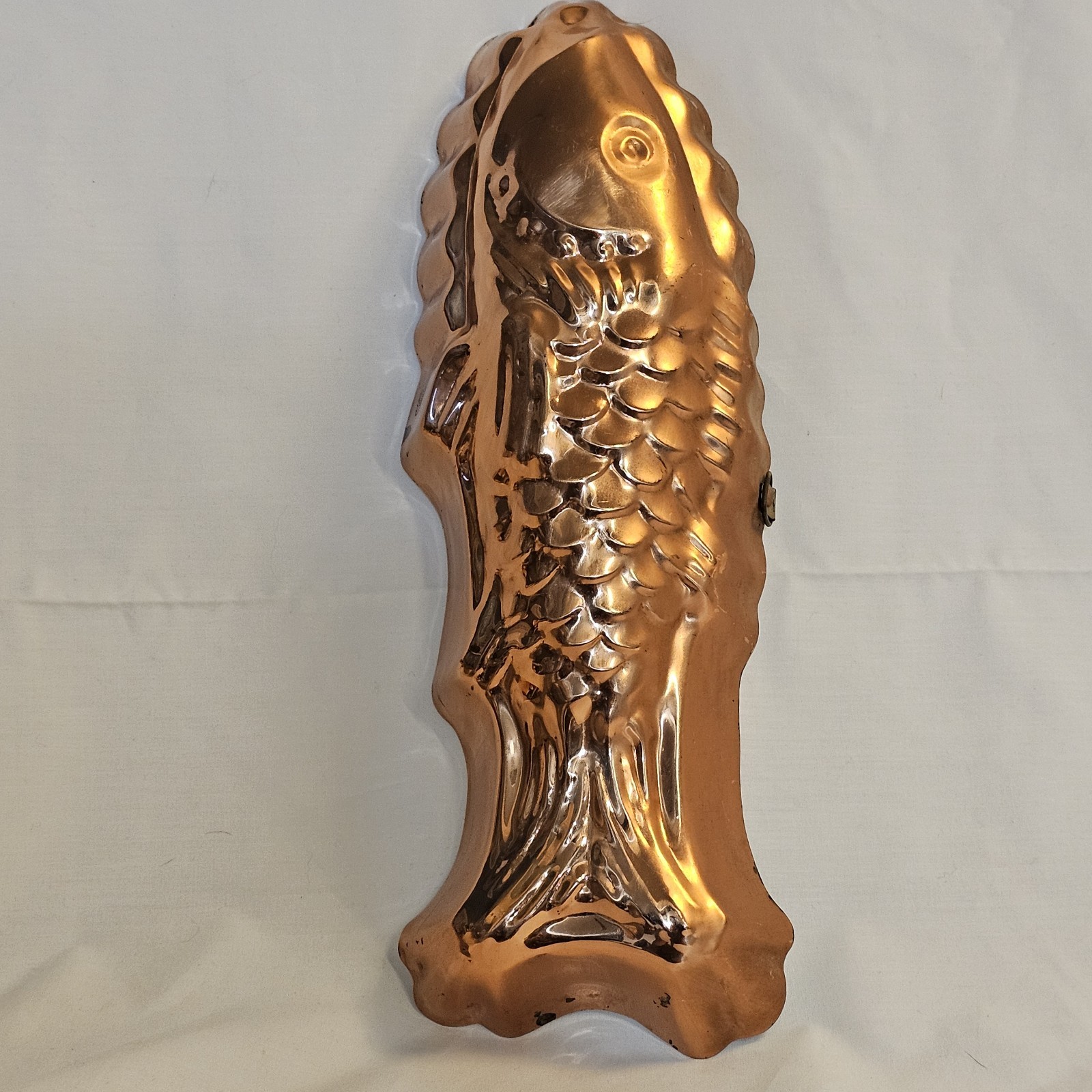 Vintage Copral Made in Portugal Copper Tin Lined Fish Mold with decorative hook
