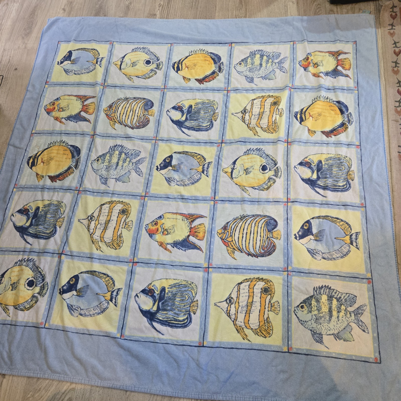 Vintage Terrisol Giant Beach Towel Blanket Brazil Colorful Neon Tropical Fish
