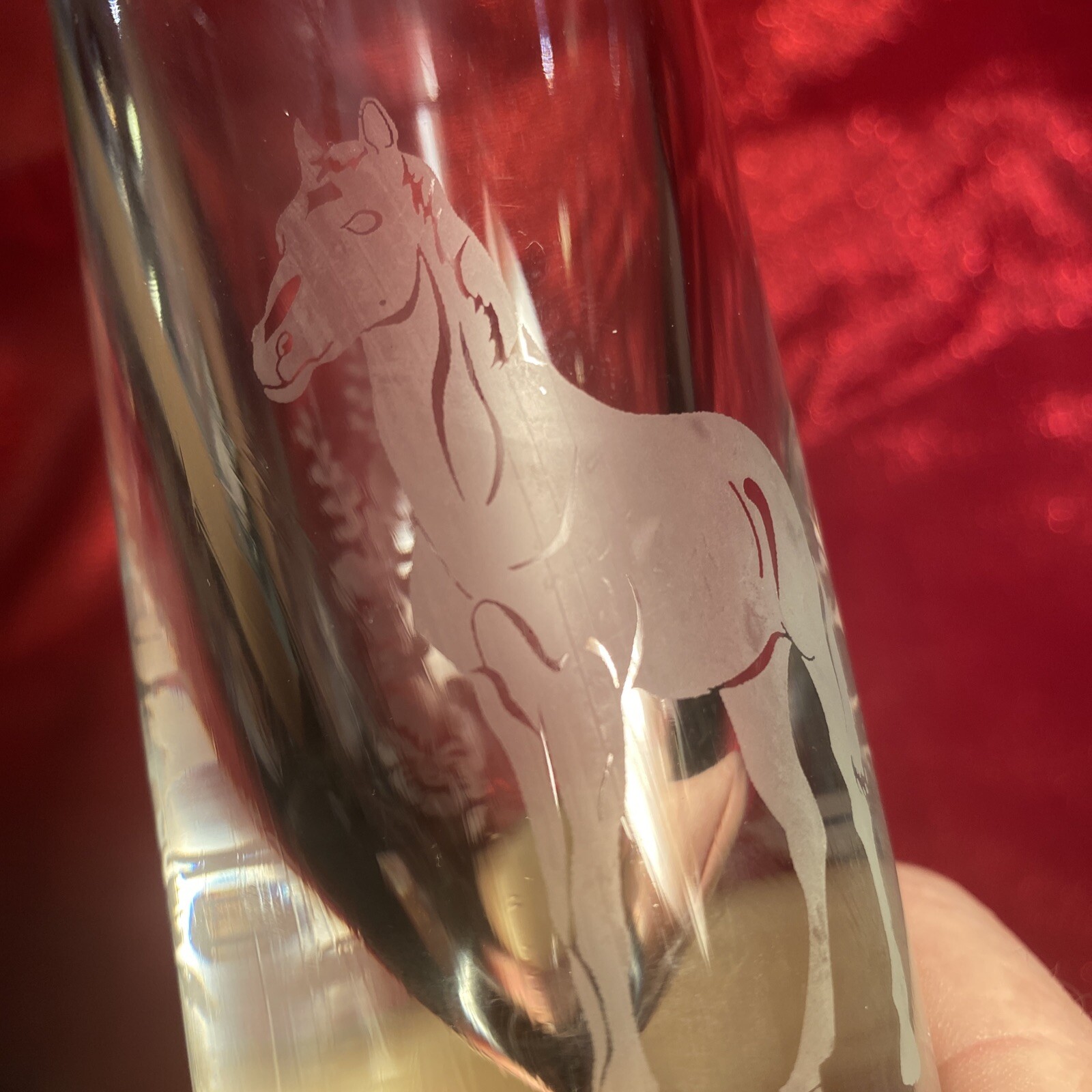 Bud Vase Etched Italian Beatiful Heavy 7” Glass excellent condition Italy 15 Mrk