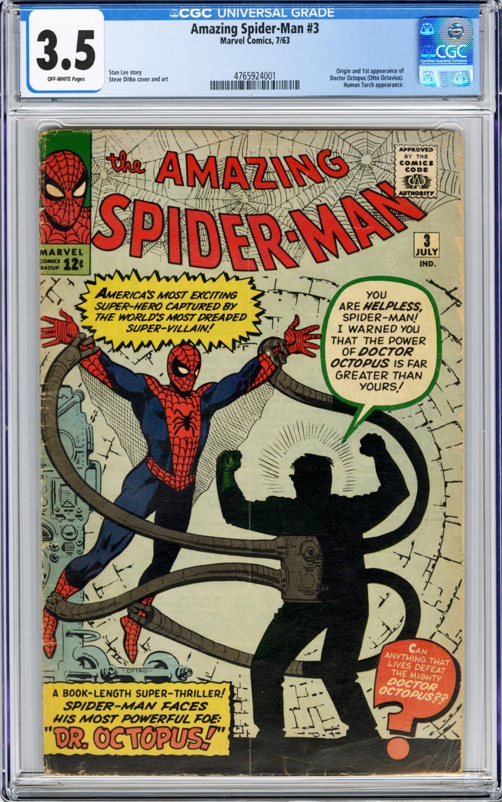 Amazing Spider-Man #3 CGC 3.5 Origin and 1st app of Doctor Octopus Marvel 1963