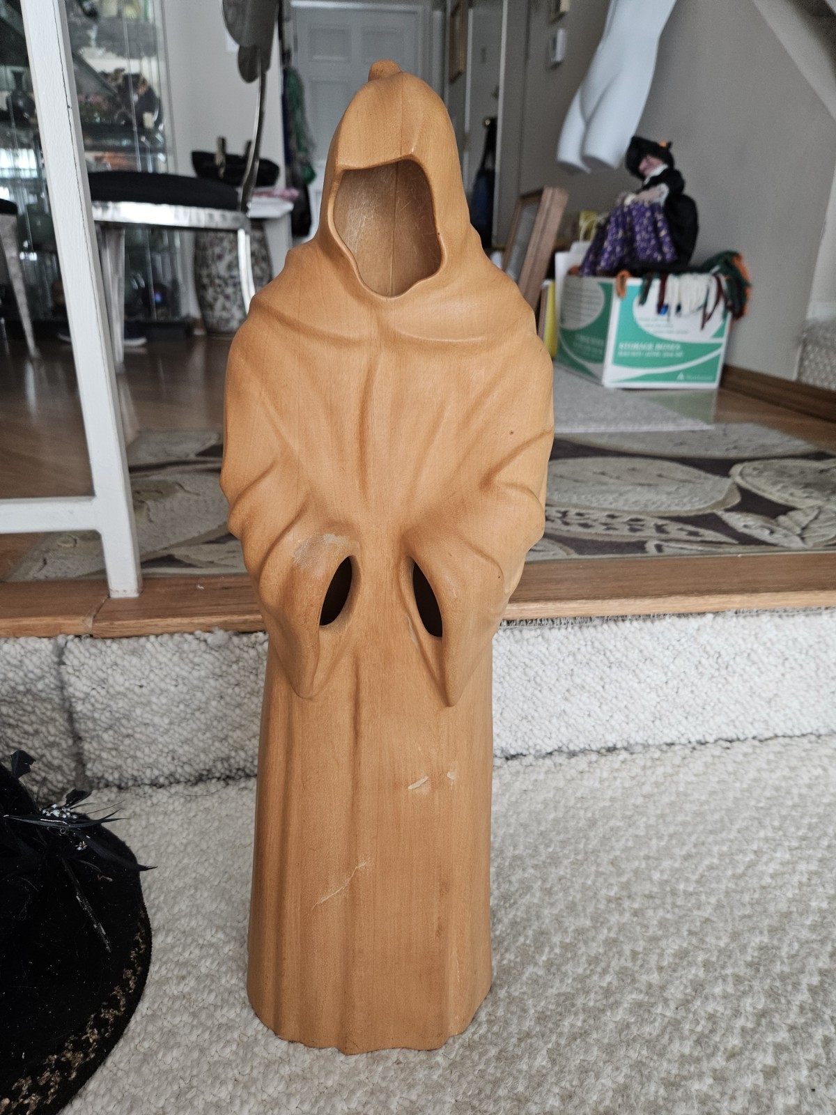 Carved Wood Hollow Cloaked Figure Monk Friar Ghoul Signed 1988 Halloween? Carved Wood Hollow Cloaked Figure Monk Friar Ghoul Signed 1988 Halloween?