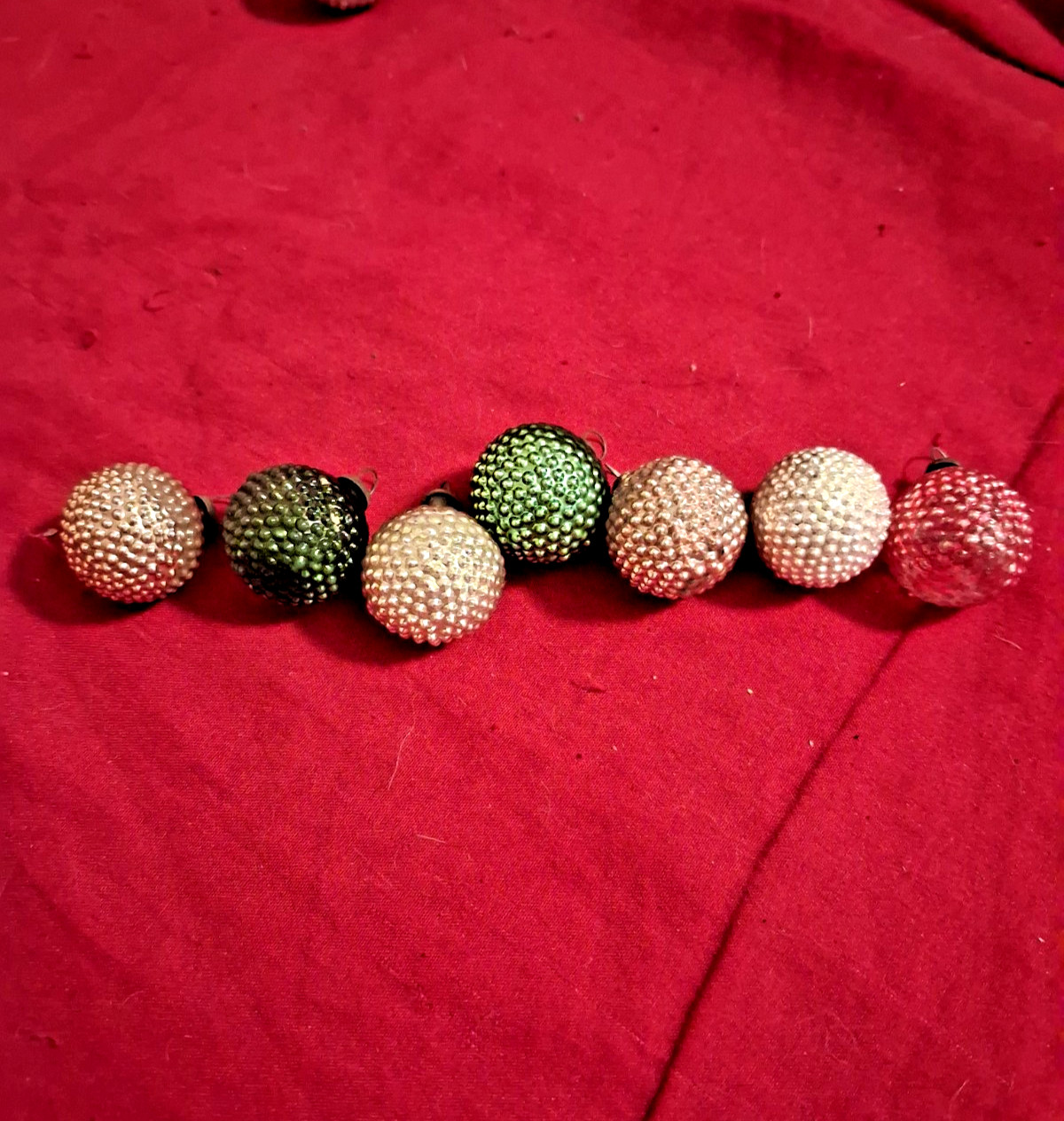 7 + Vtg Multi Color Glass Bumpy Ball Mini Feather Tree LOT Xmas Ornament  3/4\